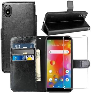 YJROP for Boost Mobile Bounce Case,with Screen Protector,PU Leather Wrist Strap Card Slots Shockproof Protective Flip Cover Phone Wallet Case for Boost Mobile Bounce 4G SL201D,Black