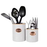 Novel Solutions Retro Round 2 pc Set Kitchen Utensil Holder,Decorative Kitchen Countertop cutlery and cooking tools organizer,Grey/Copper Large & Medium,DS-5083