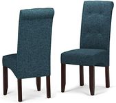 SIMPLIHOME Cosmopolitan Contemporary Deluxe Tufted Parson Chair (Set of 2) in Denim Blue Linen Look Fabric, For the Dining Room