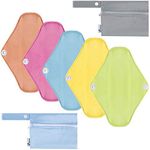 Rovtop Reusable Sanitary Pads 5 Pcs 25 cm Candy Colors Bamboo Charcoal Washable Cloth Menstrual Pads Panty Liners for Women with 2 Pcs Wet Dry Bag Heavy Flow