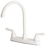 Builders Shoppe 1201WH RV Mobile Home Non-Metallic Two-Handle High Arc Swivel Kitchen Sink Faucet White Finish