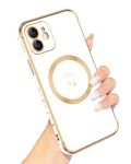 GUAGUA Magnetic Case for iPhone 12, Cute Plating Love Hearts Pattern Case [Compatible with Mag Safe] Soft Bumper Shockproof Phone Cover for iPhone 12 6.1 Inch-White