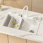 White Waterfall Kitchen Sink Stainless Steel Single Bowl Kitchen Sink Drop in Kitchen Sink with Faucet Combo Topmount Workstation Sink with Accessories (Color : White, Size : 75x45CM)