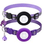 2Pack Airtag Cat Collars, Reflective Air Tag Cat Collar with Breakaway Safety Buckle and Bell, Adjustable Cat Collar with Airtag Holder Compatible with Apple Airtag for Small Pets (Purple)