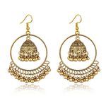 GAUEIOUR Indian Earrings,Seaside Holiday Souvenir Earrings,Indian Ethnic Style Jewelry Earrings,Ethnic Style Exaggerated Retro Earrings,Bell-Shaped Fringe Hmong Accessory (Gold)