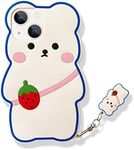 Yatchen Kawaii Phone Cases Apply to iPhone 6 Plus/7 Plus/8 Plus,3D Cute Cartoon Bear Phone Case with Keychain Strawberry Bear Phone Case Soft Silicone Shockproof Cover for Women Girls