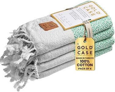 Gold CASE Turkish Hand Towels for Bathroom Set of 4 – 20 x 40'' – 100% Cotton Bathroom Towels – Aphrodite Kitchen Small Towel for Spa, Face, Tea & Dishcloth – Decorative Patterned Weave – Aqua