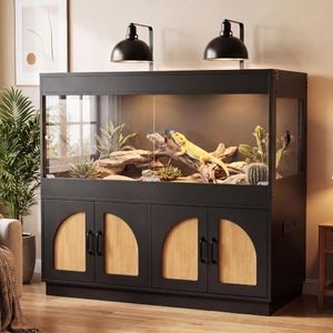 BELNEST 120 Gallon Reptile Terrarium Tank and Storage Cabinet, Black