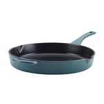Ayesha Curry Home Collection Enameled Cast Iron Skillet/Fry Pan with Pour Spouts, 12 Inch, Twilight Teal