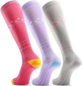 FITRELL 3 Pairs Compression Socks for Women and Men 20-30mmHg- Muscle Support Socks for Travel, Running, Nurse, Knee High Socks, Grey+Lavender+Pink L/XL