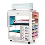 Crafit Organization and Storage Cart Compatible with Cricut Machine, Rolling Craft Organizer with Vinyl Roll Holder, Crafting Cabinet Table Workstation for Craft Room Home - Patent Protected