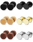 FIBO STEEL 6 Pairs Stud Earrings for Men Women Ear Piercing Ear Plugs Tunnel Fake Gauge Earrings 18G