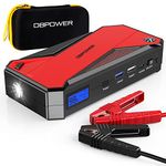 DBPOWER Jump Starter 1600A Peak Portable Car Jump Starter (Up to 7.2L Gas and 5.5L Diesel Engines) 12V Auto Battery Booster Pack with Smart Jumper Clamps, Compass, LED Flashlight, and Type-C Port