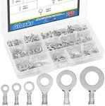 Glarks 240Pcs Copper Ring Terminal Assortment Set Non-Insulated Copper Ring Lugs Open Barrel Wire Crimp Connectors Kit