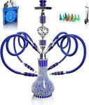 Hookah Complete Set with 4 Hose, 22'' Large Shisha Kit for Up to 4 Persons with Everything Included, Ceramic Bowl | Premium Hose | Beautiful Glass Vase (Blue OS1)