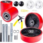 Pallet Jack/Truck Full Set RED with Axles, Steering Wheels 7"x 2" Pair, Front Load Roller 3" x 3.75" Pair with Bearings ID 20mm Poly Tread Red, Entry Exit Roller and Protective Caps