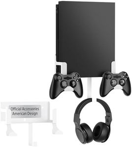 Wall Mount Kit with Detachable 2 Controller Holder & Headphone Hanger, Metal Wall Mount Holder Compatible with Xbox One X, White