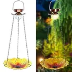 ALLADINBOX Solar Hanging Bird Bath for Outdoors 24 inch Glass Bird Feeder Sunflower Tray Crackle Ball Light Waterproof Yard Garden Decoration