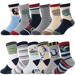 Baby Boys Grips Socks Kids Toddlers Infants Non Slip/Anti Skid Crew Cotton Socks Baby Stuff Gifts Socks 12 Pairs (Boy's-Dinosaur(12 Pairs),5-8 Y)