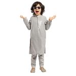 Piccolo Silk Blend Sequined Kurta Pajama Set, Ethnic Wear, Full Sleeves Kurta and Pyjama, Traditional Dress for Boys Kids (Grey)