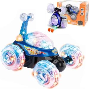 Haktoys Remote Control Stunt Car Radio Control Invincible Tornado Truck Rechargeable with Flashing Lights and Quiet Play Mode Tumbling and Spinning Action RC Car for Kids