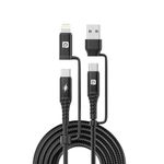 Portronics Konnect J8 3-in-1 (USB A + Type C to 8 Pin + Type C) Fast Charging Cable with 60W Max Output, Nylon Braided, For Android Smartphone, Ios And Type C Usb Devices, 1.2M Length(Black)