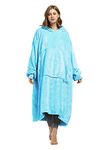 Catalonia Classy Extra Long Hoodie Blanket Oversized,Super Soft Fleece Warm Wearable Blanket, Giant Hoody with Large Front Pocket for Adults Men Women Blue