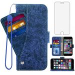 Asuwish Compatible with iPhone 6 6s Wallet Case Tempered Glass Screen Protector Card Holder Stand Kickstand Phone Cover for iPhone6 Six i6 S iPhone6s iPhine6s iPhones6s i Phone6s Phone6 Girly Blue