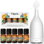 Cliganic Organic Essential Oils Set (Top 5) + White Ceramic Diffuser