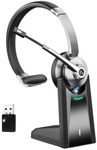 Bluetooth Headset, Wireless Headset with Microphone Noise Canceling & USB Dongle, On Ear Headphones with Charging Dock, PC Headset with Mute Button for Cell Phone/Meeting/Call Center/Office