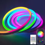 iNextStation RGB+IC LED Neon Strip Lights, 6.6Ft/2M USB Colour Changing LED Strip Control with Remote App, Music Sync, Waterproof Flexible Neon Rope Light for Bedroom Indoor Outdoor Gaming Room