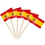 AhfuLife Spain Flag Spainish Toothpick Flags, 100 Pcs Small Tiny Spain Cupcake Toppers Flags Double-Sided for Euro 2024 Soccer Party Decorations, National Day, Birthday Party Decorations