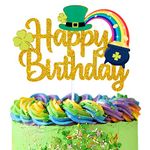 St. Patrick's Day Happy Birthday Cake Topper - Green Glitter Shamrock Lucky Leprechaun Cake Topper - Irish Clover Party St. Patrick's Day Party Decoration