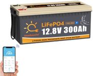 12V 300Ah LiFePO4 Lithium Battery with 200A BMS, Supports Bluetooth connection, 6000+ Deep Cycles, 3840Wh Energy,for RV, Off-Grid, Home Backup, UPS, Marine,Solar Power System