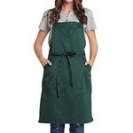 BIGHAS Adjustable Bib Apron with Pocket Extra Long Ties for Women Men, 13 Colors, Chef, Kitchen, Home, Restaurant, Cafe, Cooking, Baking, Gardening (Dark Green)