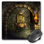 3dRose mp_11908_1 8 x 8-Inch A Medieval Room Features an Enchanted Fountain as a Torch Burns Nearby Mouse Pad