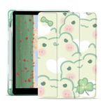 JOYLAND Cute Frog Pad Case for 10.2 Inch iPad 9th/7th/8th Generation, Green TPU Smart Stand Back Cover with Pencil Holder, Auto Wake/Sleep Foldable Full Body Protective for iPad 2021/2020/2019 Case