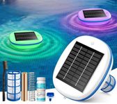 Aisdan Solar Pool Ionizer, Upgraded Larger Solar Panel Copper Pool Ionizer Floater Auto Switching of Multi-Colored LED Night Light, Ionizador Solar for Above Ground, Inground Pool, Up to 45,000 Gal