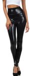 Sakkas 2616 Shiny Liquid Metallic High Waist Stretch Leggings - Black - M