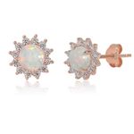 Meissa White Fire Opal Earrings 4.5X4.5mm Dainty Gemstone Opal Round Studs October Birthstone Dainty Opal Earrings Handmade Wedding Jewelry Gift for Brides Graduation Gift, Rose Gold