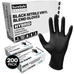 [200 Pack] SURESAFE Vinyl and Nitrile Blend Black Gloves Disposable, 3 Mil Latex Free Disposable Gloves, Cooking Gloves, Mechanics Gloves, Kitchen Gloves, Working Gloves, Nitrile Gloves XL