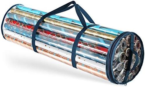 Hearth & Harbor Wrapping Paper Storage Container - Clear Wrapping Paper Holder Fits Up To 14 Rolls of 40" - Tear Proof Gift Wrapping Organizer Storage - Premium Christmas Storage Bag For Easy Carrying