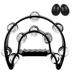 EastRock Tambourines for adults, Half Moon Hand Tambourine, Double Cutaway Tambourine with 20 Jingles, Tambourine Row Metal Half Moon Hand Held for Musicians Bands(16 Jingles, Black)