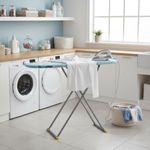 FLIPZON Premium Wooden 13" Unique Ironing Board with Heatproof Iron Holder | Foldable & Height Adjustable, Sturdy Frame | Compact & Space Saving Design (115 x 37 cm) (Pale Sky Blue)