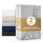 Bedsure Double Fitted Sheet Deep - 2 Pack Bed Sheets Extra Deep Pocket 16 inch (40 cm) made of Soft Brushed Microfiber for Double Bed, 135x190cm, Grey