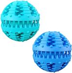 2 Pcs Dog Toy Teeth Ball,Dog Puzzle Toy,Treat Dispensing Dog Toys,Non Toxic Tear Resistant Natural Rubber Toy Ball for Pet Teeth Cleaning/Chewing/Playing/Training (Blue+Blue, 6cm)