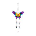 1 x Butterfly Suncatcher With Hanging Beads Stained Glass Effect (Assorted)