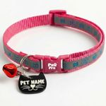 PAWPRO HANDMADE Reflective Cat Collar with Custom ID Tag – Adjustable Collar with Bell for Cats & Small Dogs – Personalized Name Tag (Cotton Candy)