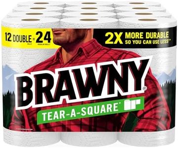 Brawny Tear-A-Square Paper Towels, 12 Double Rolls = 24 Regular Rolls, 3 Sheet Sizes (Quarter, Half, Full), Strength for All Messes, Cleanups, and Meal Prep