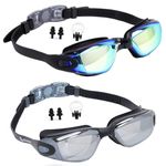 Pangid Swimming Goggles UV Protection Anti-Fog for Men Women Kids with solid Protection Case - Swim Glasses Assured No Leaking with Adjustable Strap (Swimming goggles - Pack of 2 (Blue + Silver))